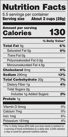 quinoa chips nutrition label